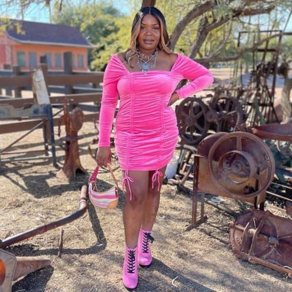 Wild Fable Woman Velvet Dress Medium Bodycon Blue Purple Long Sleeve Ruched Mini - Picture 13 of 14